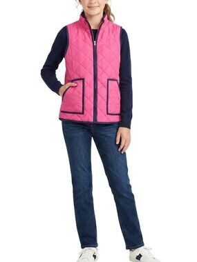J.Khaki Authentic JK Girls Pink Full Zip Navy Trim Quilted Vest Size Large